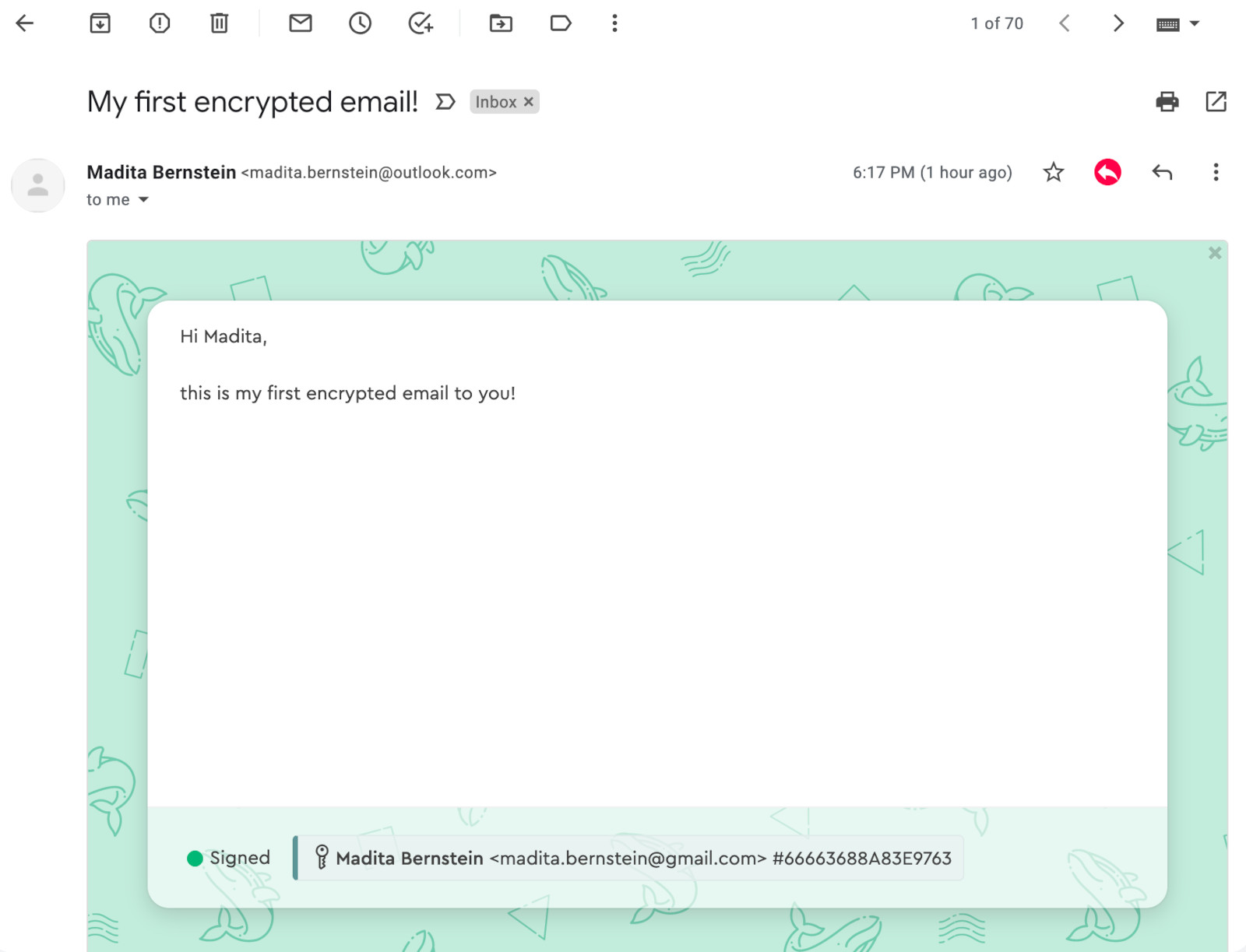 Дешифровка письма в Gmail с использованием Mailvelope