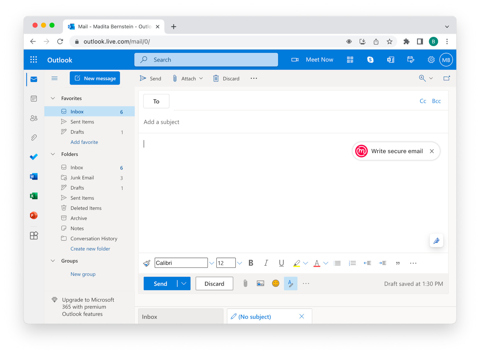 Open Mailvelope Editor on Outlook.com